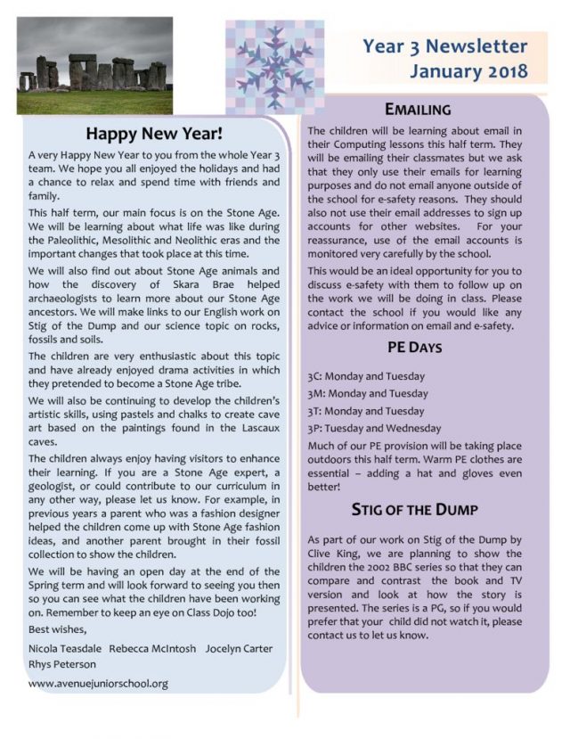 thumbnail of Year 3 Newsletter January